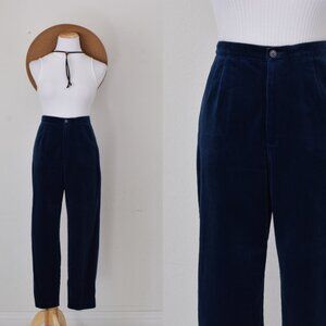 Vintage 90s Navy Cotton Flat Front Tapered Pants size 14‎ Petite | 32 waist